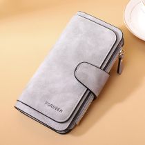 Fashion Long Gray Pu Buckle Frosted Coin Purse