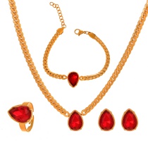 Fashion Red Titanium Steel Inlaid With Zirconium Water Drop Pendant Thick Chain Necklace Earrings Ring Bracelet 5-piece Set