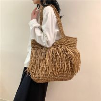 Fashion Khaki Large Capacity Straw Shoulder Bag