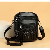 Fashion Black Pu Zipper Large Capacity Crossbody Bag