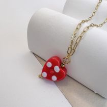 Fashion Red Stainless Steel Love Glass Necklace