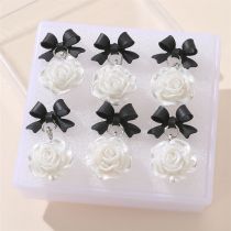 Fashion Black Resin Bow Flower Earring Set