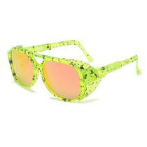 Fashion Green Frame Black Dot Orange Reflective C2 Pc Double Bridge Large Frame Sunglasses
