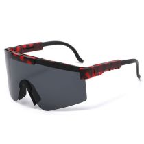 Fashion Red Frame Black Plaid Frame Black And Gray Film C2 Pc Integrated Large Frame Sunglasses