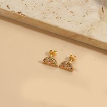 Fashion Half Moon Copper Inlaid Zirconium Geometric Stud Earrings