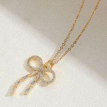 Fashion Long Bow Copper Diamond Bow Necklace