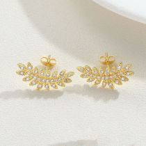 Fashion Short Leaves (gold) Copper Diamond Leaf Earrings