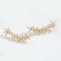 Fashion Long Leaves (gold) Copper Diamond Leaf Earrings