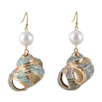 Fashion Gold Geometric Hollow Conch Pearl Earrings