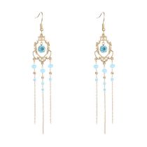 Fashion 18k Real Gold + Lake Blue Metal Diamond Geometric Earrings