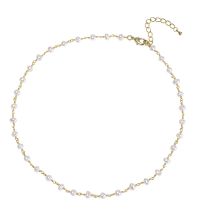 Fashion Real Gold Plating + Freshwater Pearls Geometric Pearl Chain Necklace