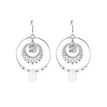 Fashion Platinum + White Agate Metal Diamond Geometric Round Earrings