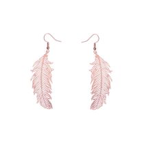 Fashion Electroplated Rose Gold Metal Feather Earrings