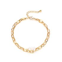 Fashion Real Gold + Freshwater Pearls In The Furnace Stainless Steel Geometric Chain Bracelet
