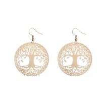 Fashion Electroplated Real Gold Copper Hollow Carved Round Earrings