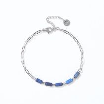 Fashion Stainless Steel Color + Lapis Lazuli Stainless Steel Tiger Eye Lapis Head Beaded Chain Bracelet