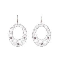 Fashion White K + Transparent Gray Diamond Copper Oval Hollow Earrings