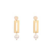 Fashion Gold+shell Pearls Metal Rectangular Pearl Earrings