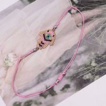 Fashion Pink 2 Rice Beads Braided Eye Palm Bracelet