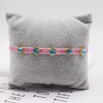 Fashion Pink Rice Beads Woven Round Zirconium Bracelet