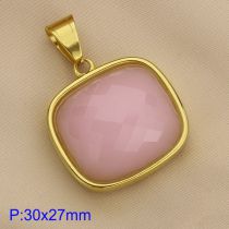 Fashion Pink Titanium Steel Diamond Square Pendant