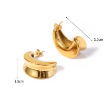 Fashion Gold Stainless Steel Concave And Convex C-shaped Earrings