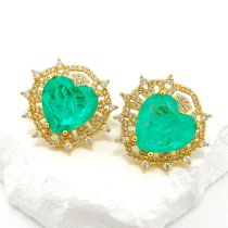 Fashion Green Copper Diamond Love Earrings