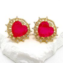 Fashion Rose Red Copper Diamond Love Earrings