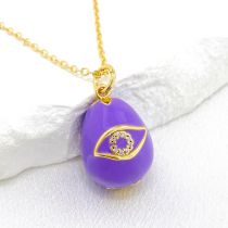 Fashion Purple Copper Diamond Eye Drop Necklace