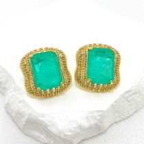 Fashion Emerald Copper Diamond Square Stud Earrings