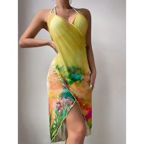 Fashion Yellow Polyester Printed Overskirt