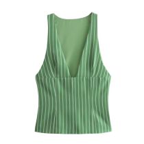 Fashion Green Striped Sleeveless Top