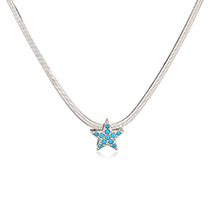 Fashion White Gold Blue Pine Stars Stainless Steel Blue Pine Star Blade Chain Necklace