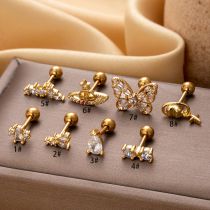 Fashion Gold Titanium Steel Diamond Geometric Stud Earrings (single)