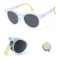 Fashion Blue Yellow Children's Foldable Round Frame Sunglasses