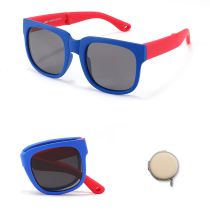 Fashion Dark Blue Frame With Red Legs C4 (complimentary Small Round Box) Children's Folding Square Sunglasses