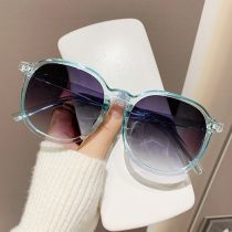 Fashion Blue Frame Gray Film Large Round Frame Sunglasses