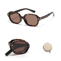 Fashion Chestnut Tortoise Shell [tr Polarized + Small Round Box] Small Frame Folding Sunglasses