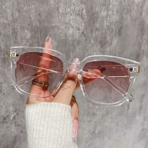Fashion Transparent Frame Gradually Pink Film Pc Square Large Frame Sunglasses