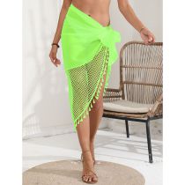 Fashion Fluorescent Green Chiffon Mesh Fringed One Piece Strappy Sun Protection Skirt