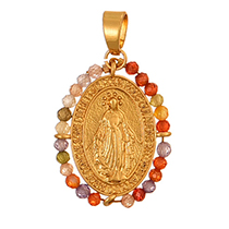 Fashion Gold Copper Inlaid Zircon Portrait Double-sided Rice Bead Pendant Accessories
