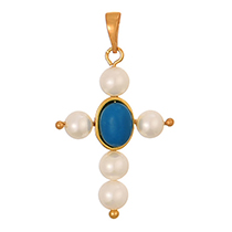 Fashion Blue Copper Pearl Cross Turquoise Pendant Accessories