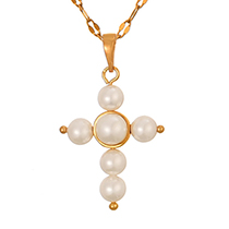 Fashion White Titanium Steel Pearl Cross Pendant Necklace