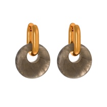 Fashion Grey Copper Round Natural Stone Pendant Earrings