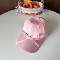 Fashion Pink Cotton Strappy Bow Baseball Cap