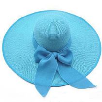 Fashion Blue Straw Bow Large Brim Sun Hat