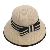 Fashion Beige Straw Bow Large Brim Sun Hat