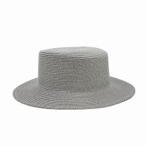 Fashion Grey Straw Flat Top Large Brim Sun Hat