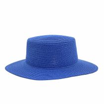 Fashion Royal Blue Straw Flat Top Large Brim Sun Hat