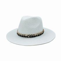 Fashion White Metal Chain Straw Large Brimmed Sun Hat